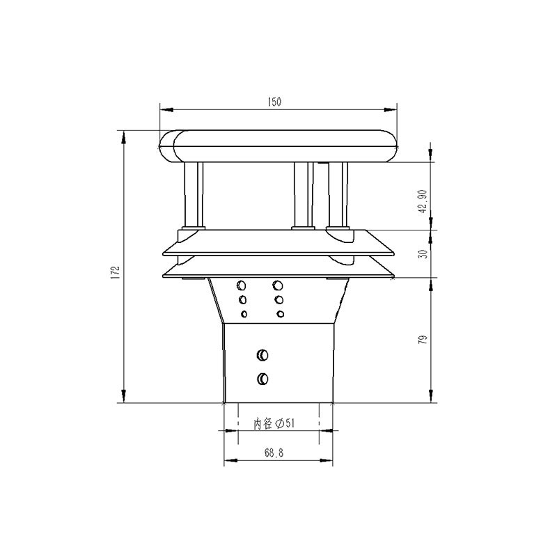 超声波一体式风速风向传感器产品尺寸图